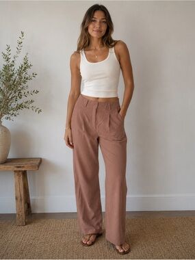 LOFT Wide-Leg High-Rise Pants in Mauve Brown 12